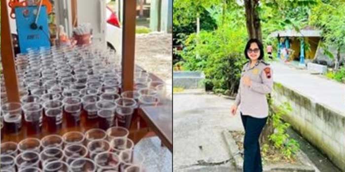 Tak Gengsi, Polwan Cantik Ini Jualan Es Teh Usai Dinas